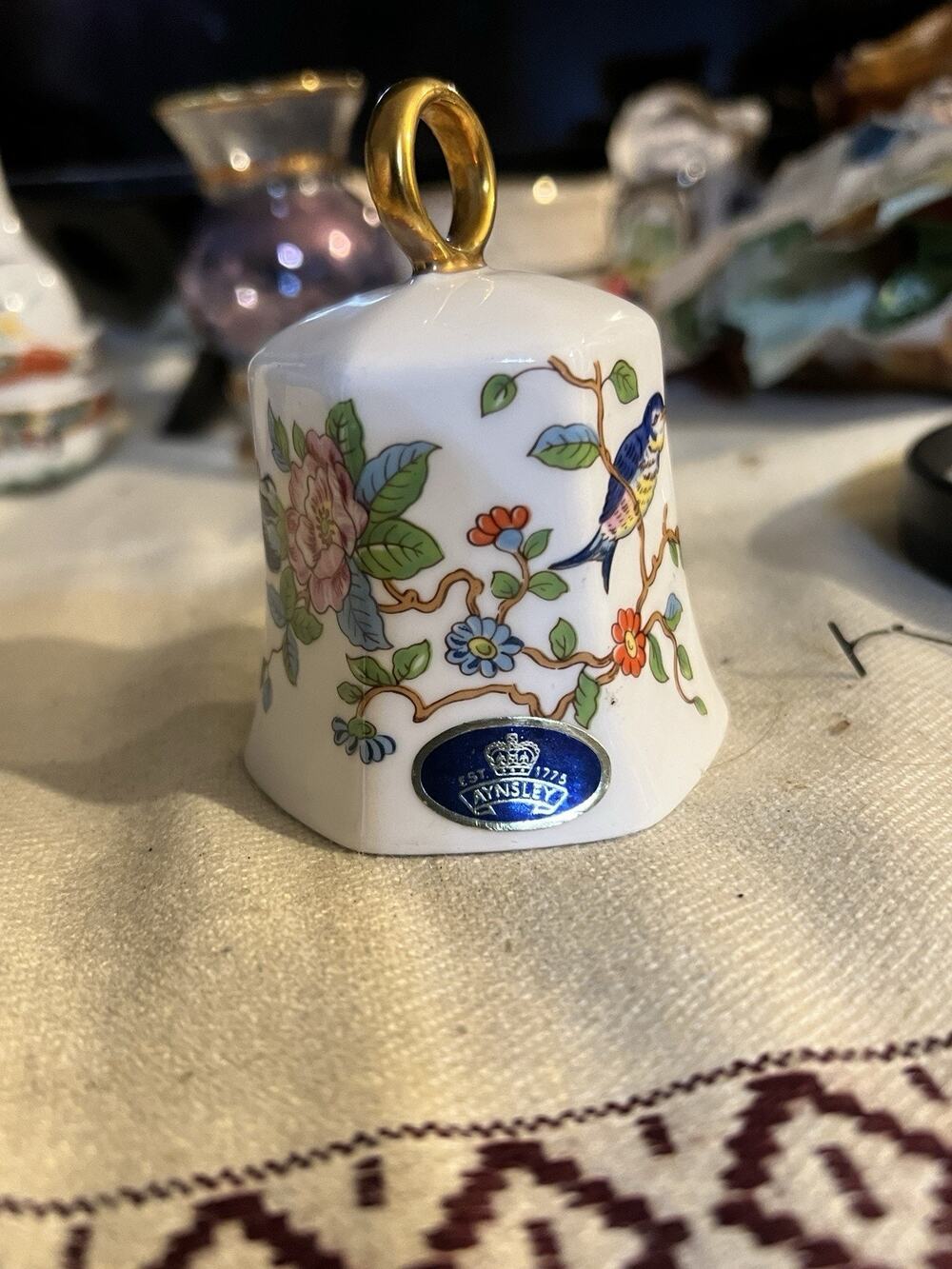 AYNSLEY Bone China Pembroke Bell With Original Sticker Bird With Flowers
